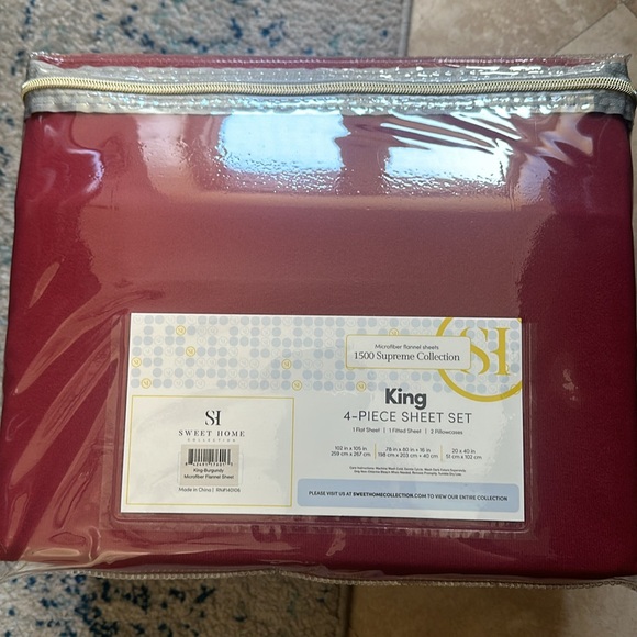 Microfiber Flannel Sheets Warm and Cozy Deep Pocket Breathable king Burgundy Red - Picture 4 of 4